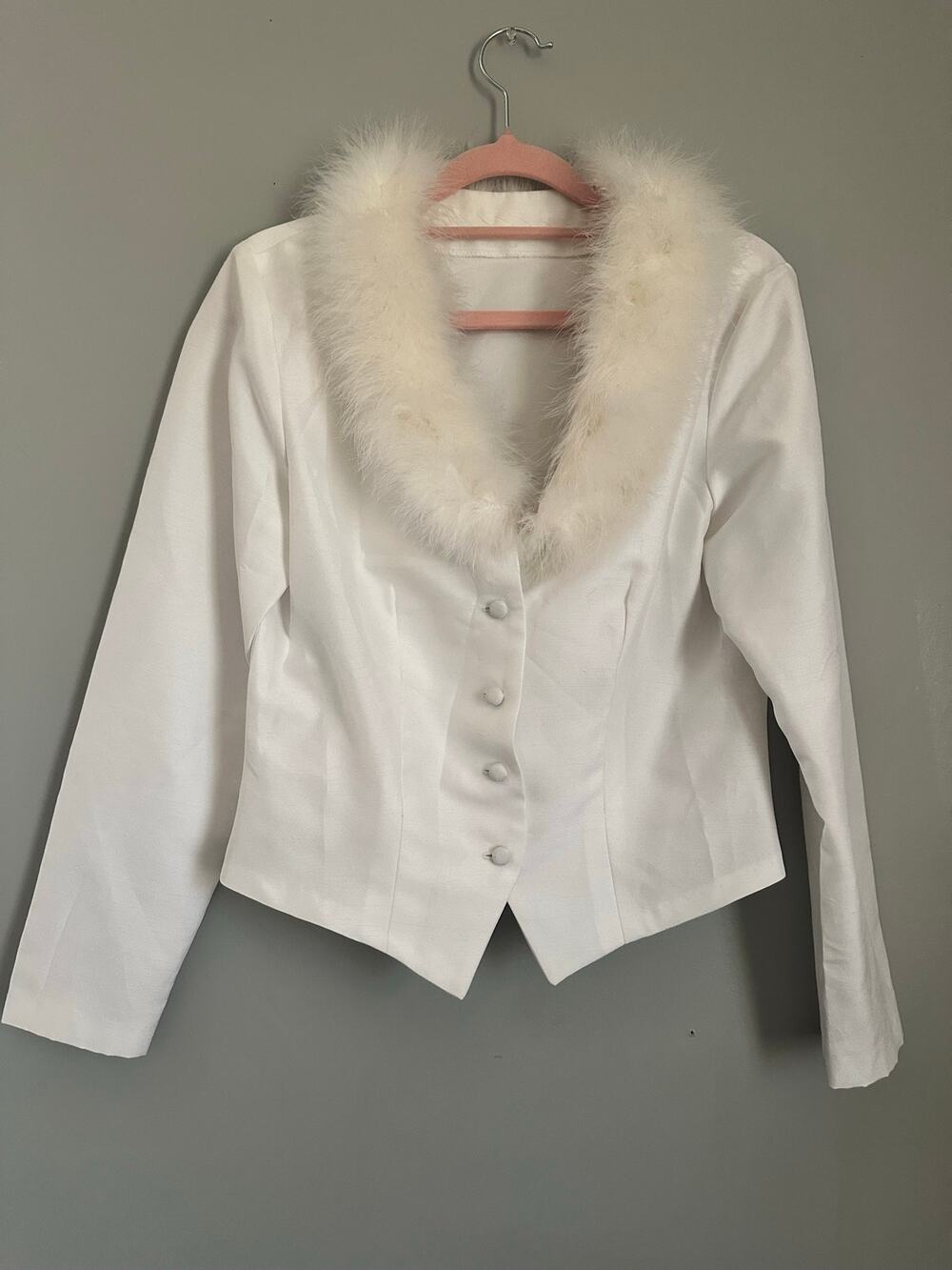 Vintage Bridal Jacket Womens White Ostrich Feather Collar Cropped Formal 60s